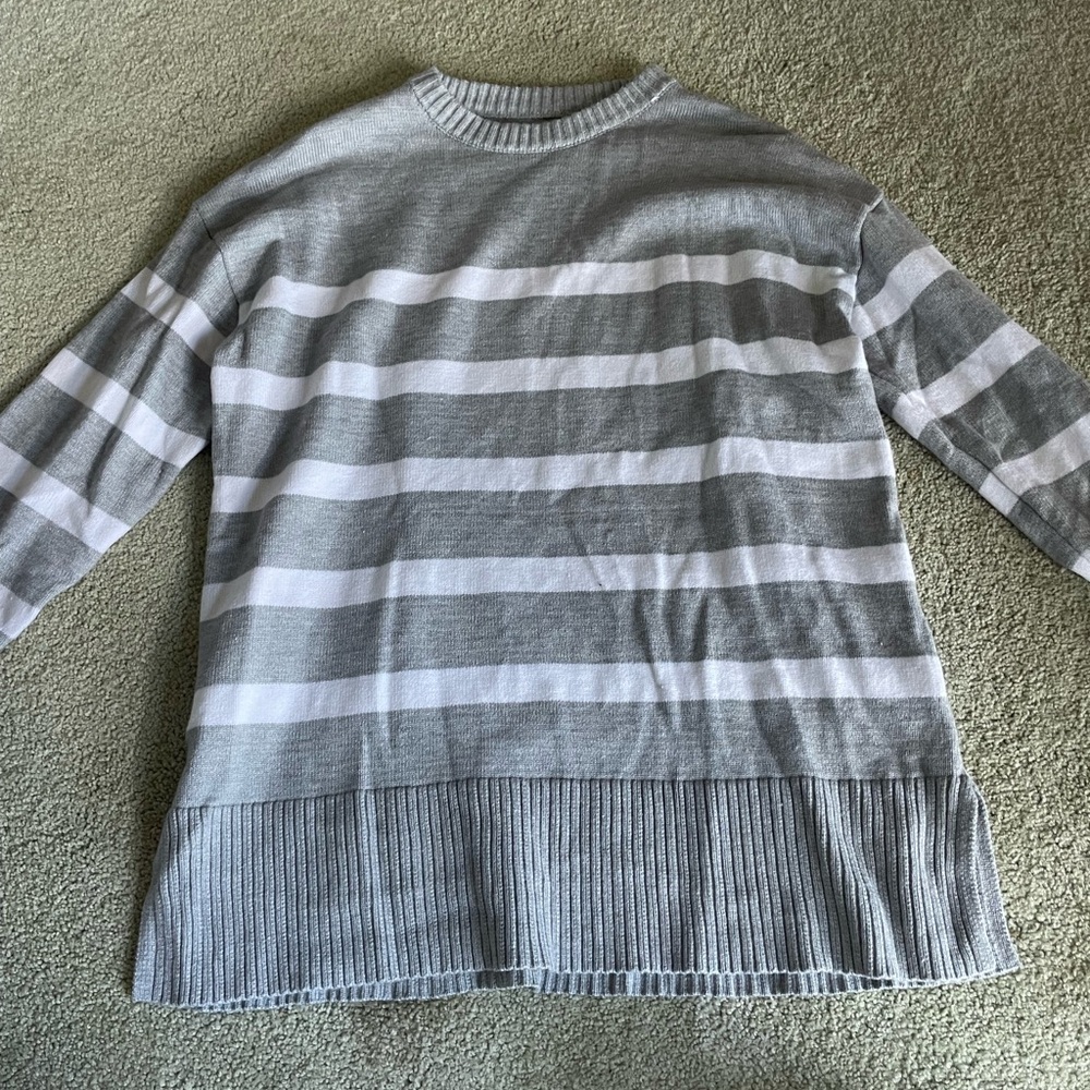 Gray and White Striped Sweater
